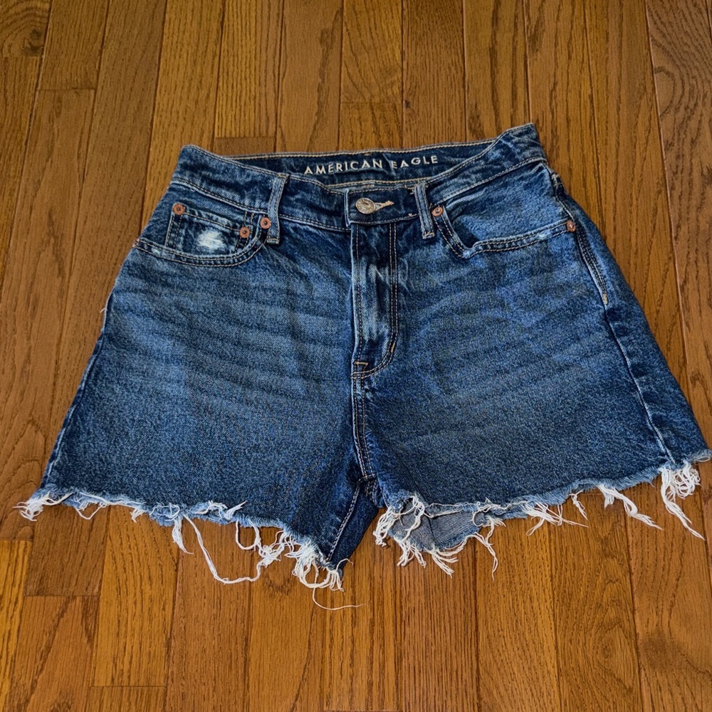 American Eagle Outfitters Frayed Dark Blue Denim Cutoff Shorts